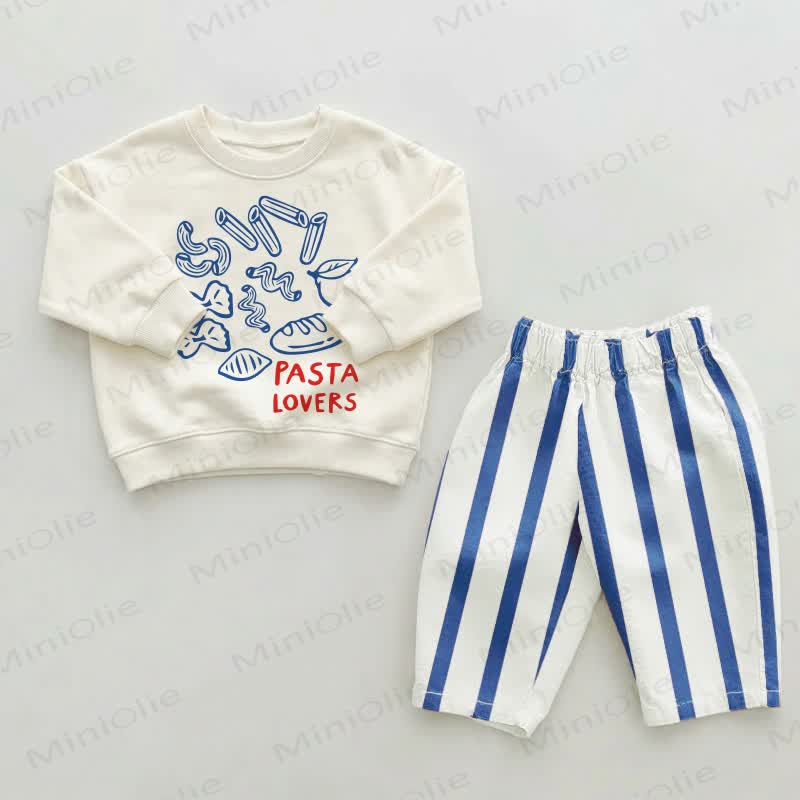 PASTA LOVERSのベビー幼児用ブルーストライプパンツ2点セット - ベージュ＆ブルー - 2～3歳 - image 1