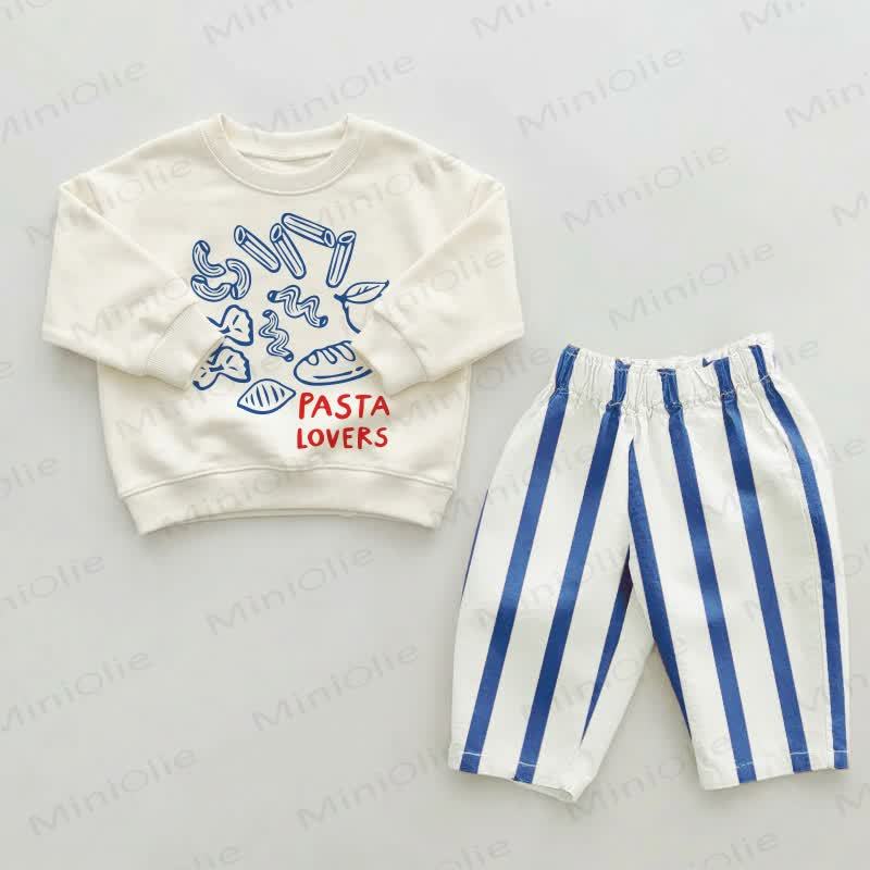 PASTA LOVERSのベビー幼児用ブルーストライプパンツ2点セット - ベージュ＆ブルー - 2～3歳 - image 1