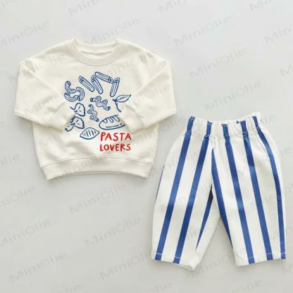 PASTA LOVERSのベビー幼児用ブルーストライプパンツ2点セット - ベージュ＆ブルー - 2～3歳 - image 1