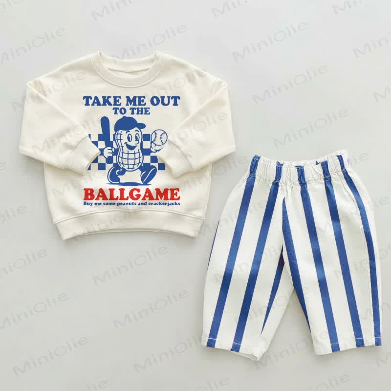 TAKE ME OUT TO THE BALLGAME幼児用 ブルーストライプパンツ 2点セット - ベージュ＆ブルー - 2～3歳 - image 1