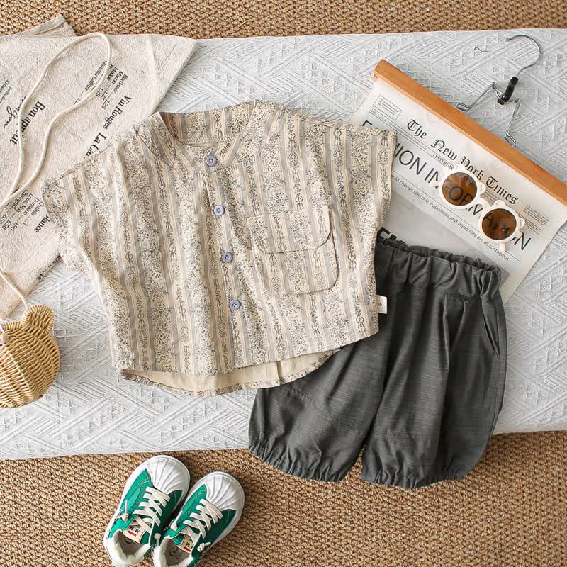 幼児用花柄シャツ＆パンツセット - カーキ - 4～5歳 - image 10