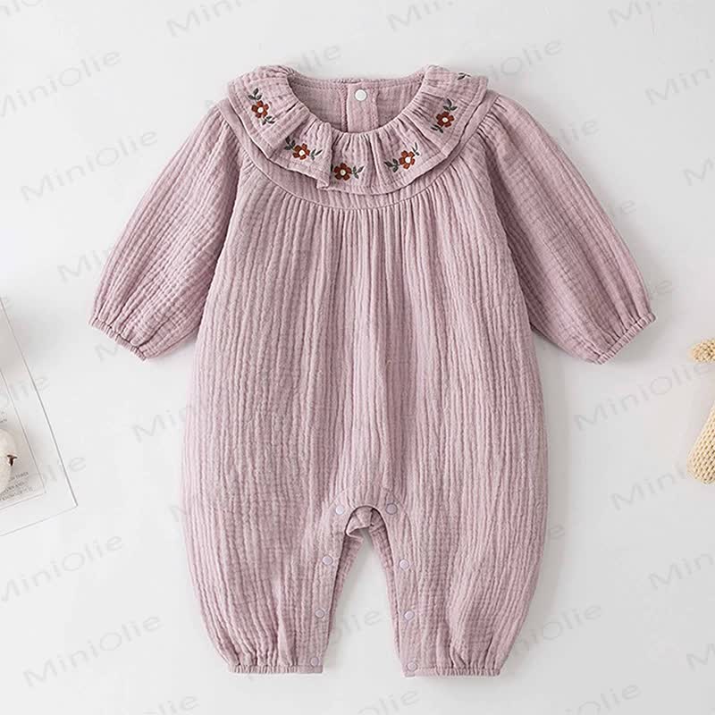 ベビー用花柄襟付きパープルロンパース - 紫 - 2～3歳 - image 1