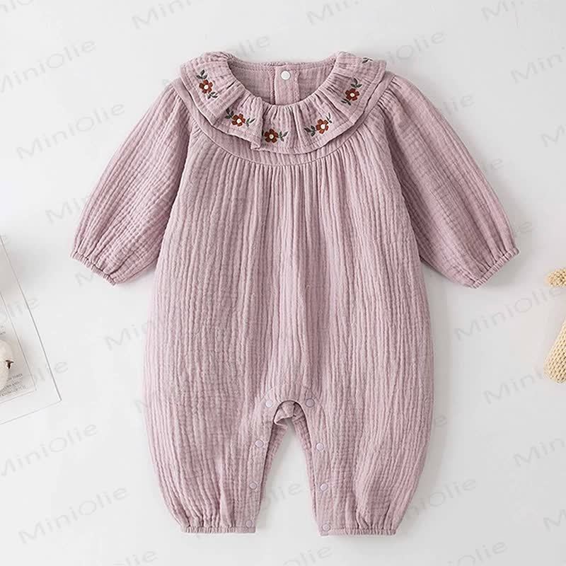 ベビー用花柄襟付きパープルロンパース - 紫 - 2～3歳 - image 1