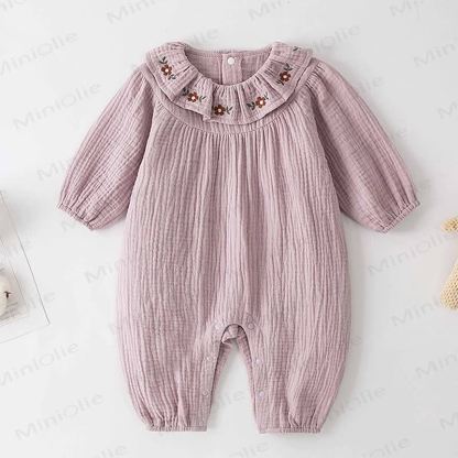 ベビー用花柄襟付きパープルロンパース - 紫 - 2～3歳 - image 1