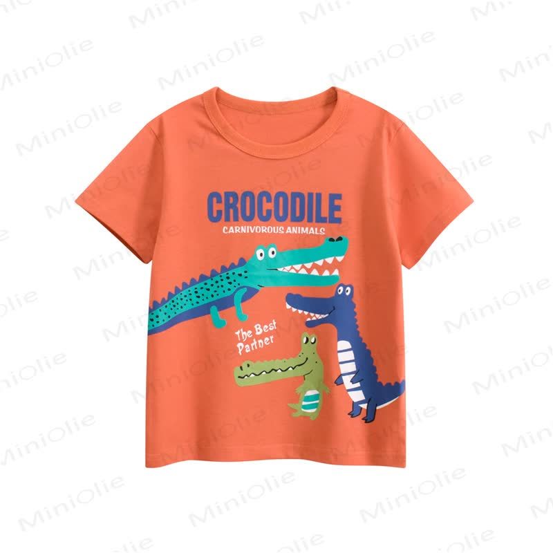 ワニ柄 幼児用男の子用オレンジTシャツ - オレンジ - 8-9T - image 1