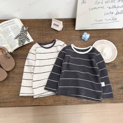 幼児用リブ編みストライプTシャツ - image 1