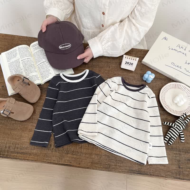 幼児用リブ編みストライプTシャツ - image 2