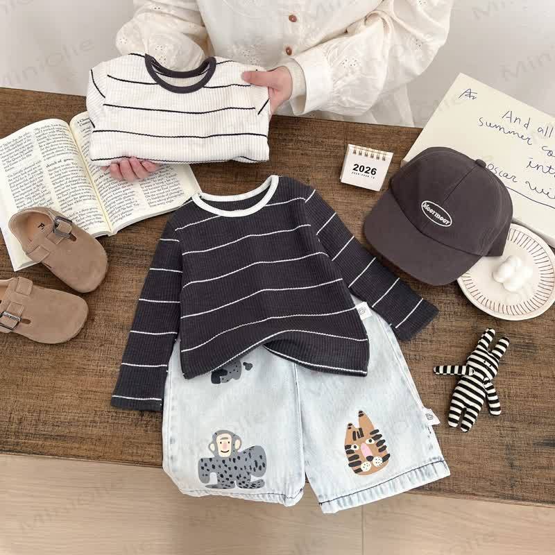 幼児用リブ編みストライプTシャツ - image 3