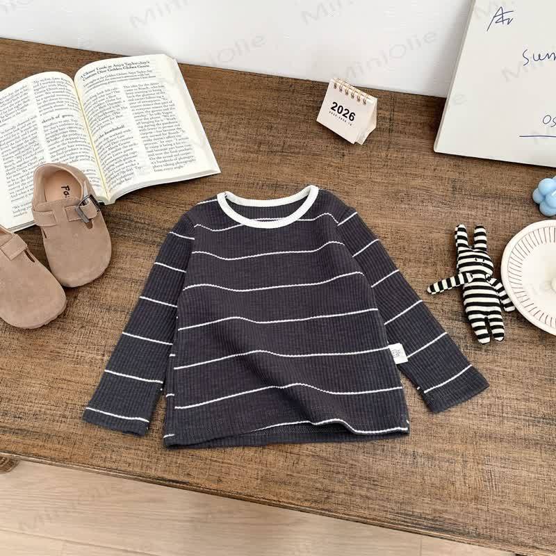 幼児用リブ編みストライプTシャツ - グレー - 4～5歳 - image 4