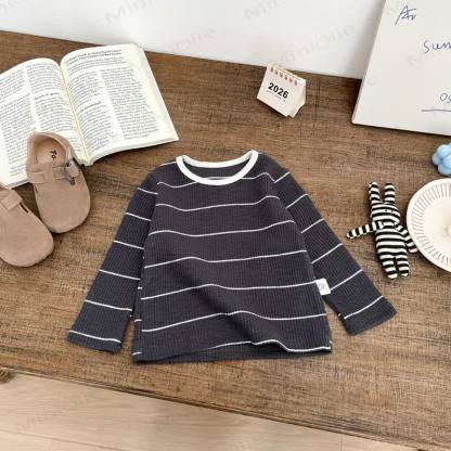 幼児用リブ編みストライプTシャツ - グレー - 4～5歳 - image 4