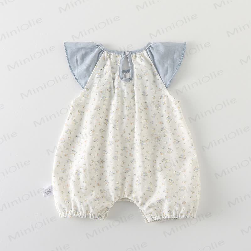 ベビー用花柄ブルーカラーロンパース - image 2