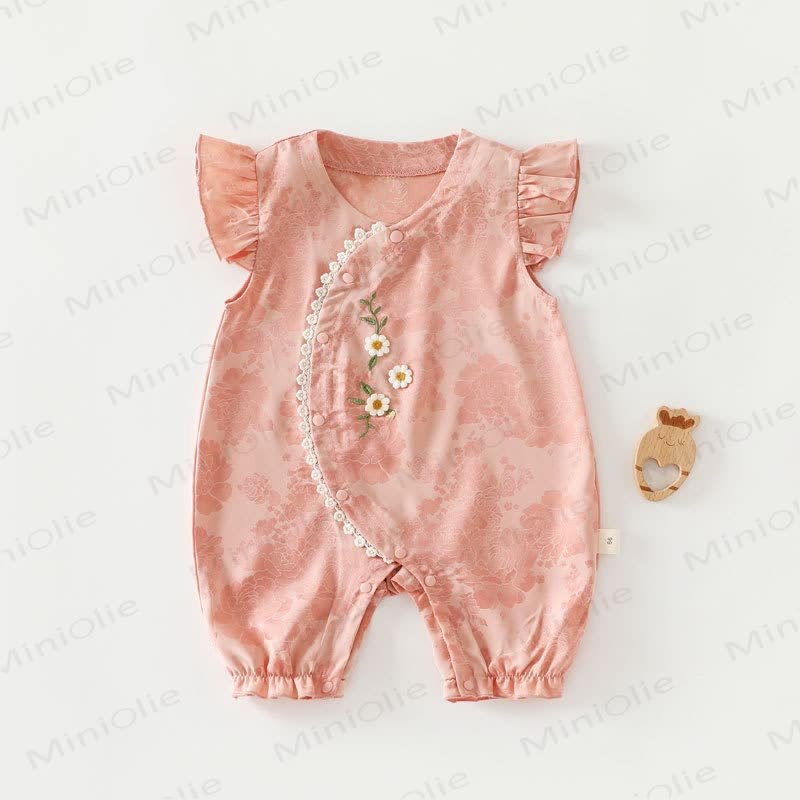 ベビー用花柄フリル袖ロンパース - ピンク - 18～24ヶ月 - image 3