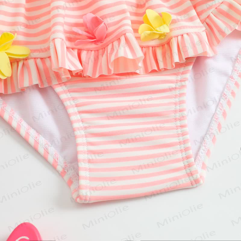 ベビーガールズ用 花柄フリルスカート ストライプ柄ワンピース水着 - image 2