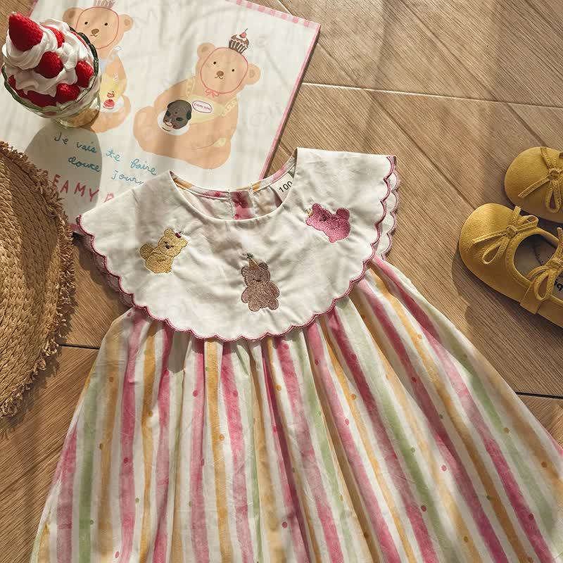 幼児用女の子向けクマ柄水彩ストライプDress - image 2