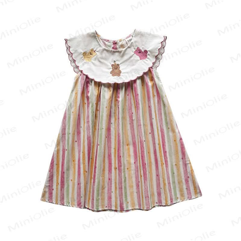 幼児用女の子向けクマ柄水彩ストライプDress - image 5