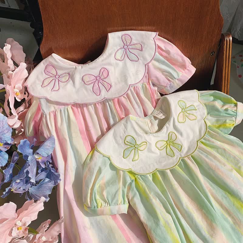 幼児用女の子用リボン襟ストライプDress - image 2