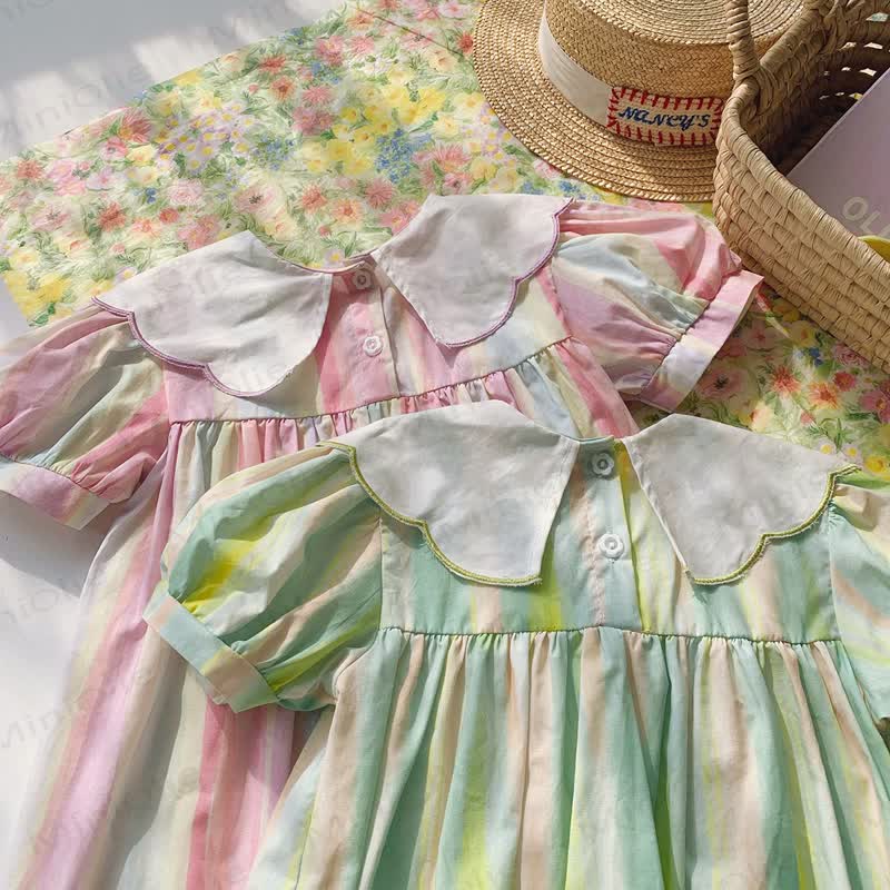 幼児用女の子用リボン襟ストライプDress - image 5