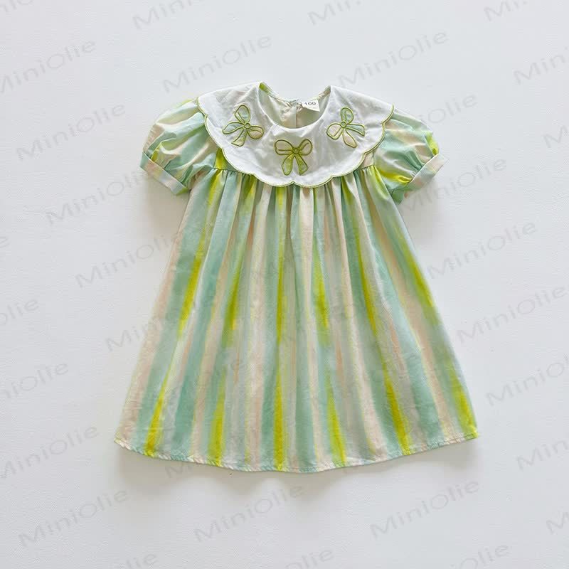 幼児用女の子用リボン襟ストライプDress - 緑 - 8-9T - image 7