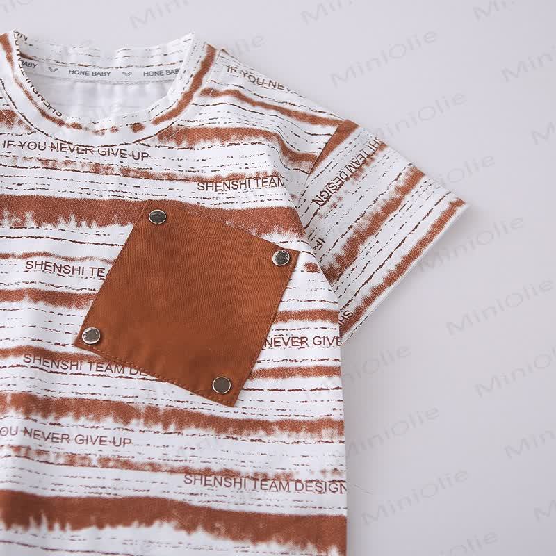 幼児用ストライプ柄ポケット付きTシャツとショートパンツのセット - image 6