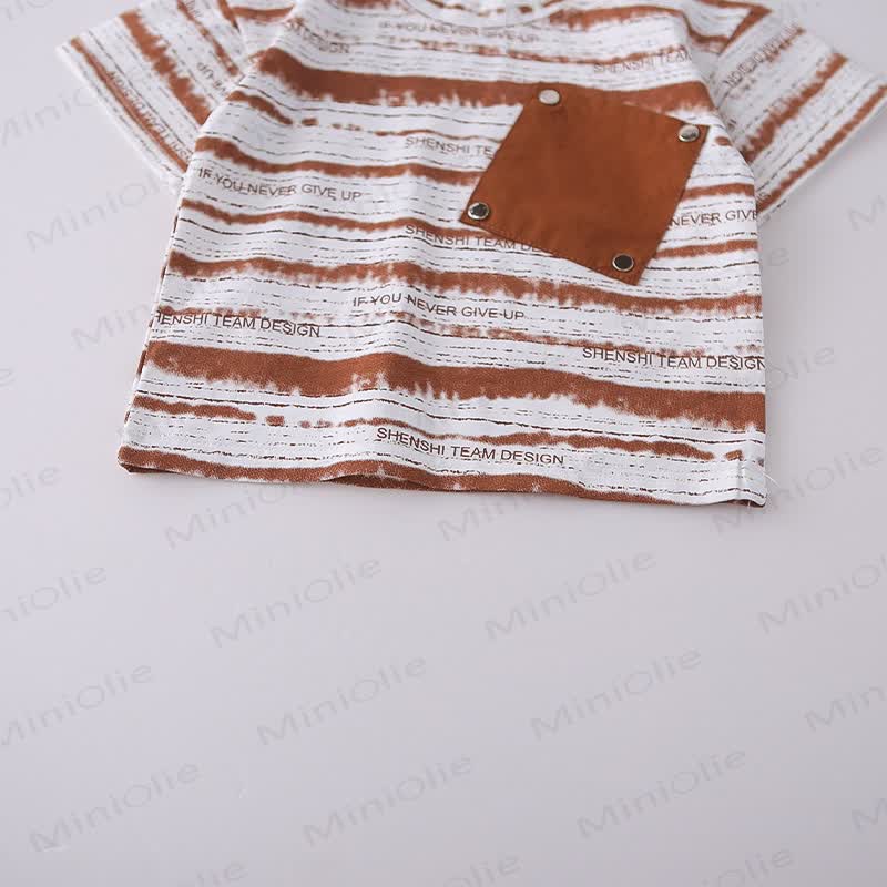 幼児用ストライプ柄ポケット付きTシャツとショートパンツのセット - image 8