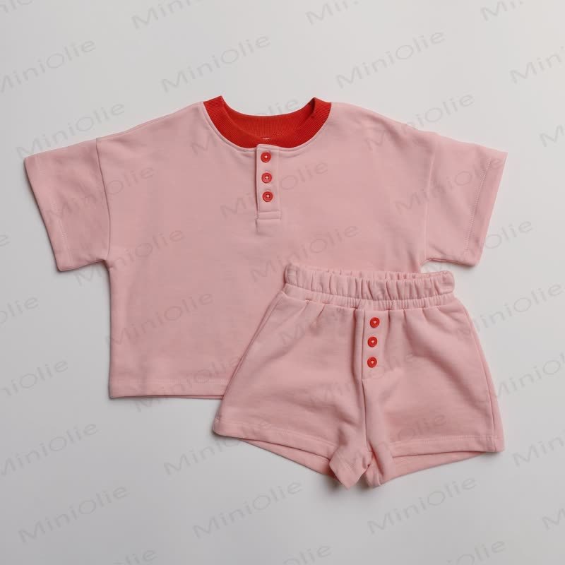 ベビー・幼児用無地Tシャツ＆ショートパンツセット - ピンク - 3～4歳 - image 4