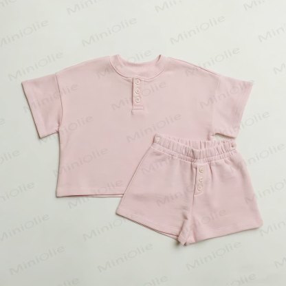 ベビー・幼児用無地Tシャツ＆ショートパンツセット - ライトピンク - 3～4歳 - image 7