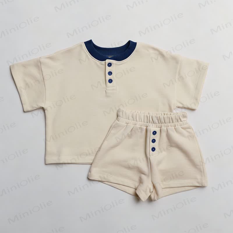 ベビー・幼児用無地Tシャツ＆ショートパンツセット - ベージュ - 3～4歳 - image 2