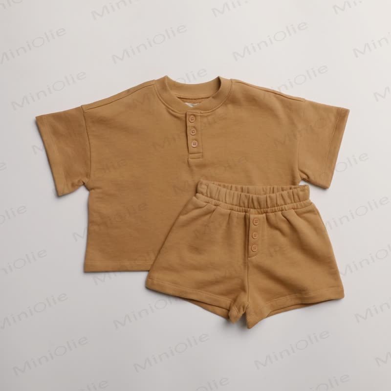 ベビー・幼児用無地Tシャツ＆ショートパンツセット - 茶色 - 3～4歳 - image 6