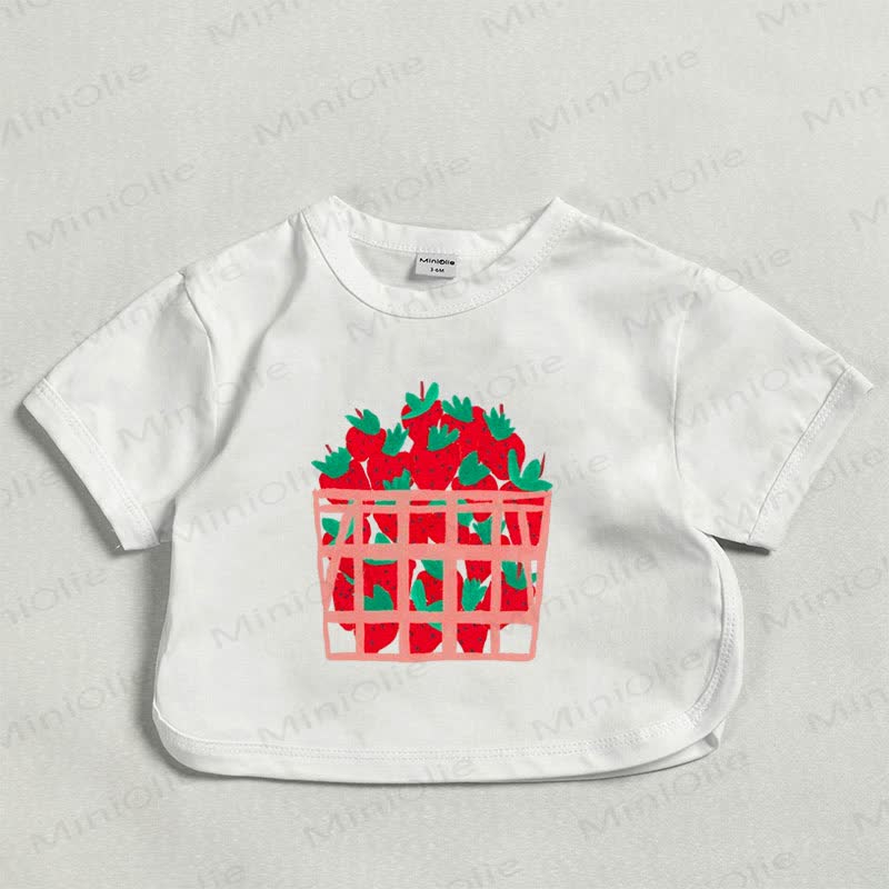 ベビー用ストロベリーバスケット柄サマーホワイトTシャツ - 白 - 18～24ヶ月 - image 1
