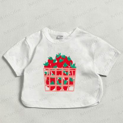 ベビー用ストロベリーバスケット柄サマーホワイトTシャツ - 白 - 18～24ヶ月 - image 1