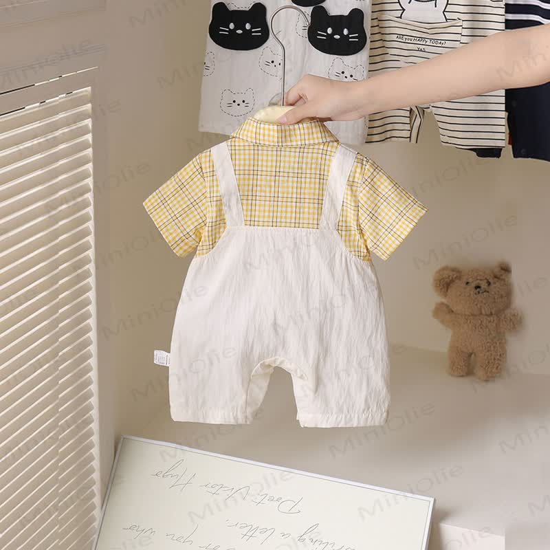 ベビー用フェイクダックチェックロンパース2点セット - image 2