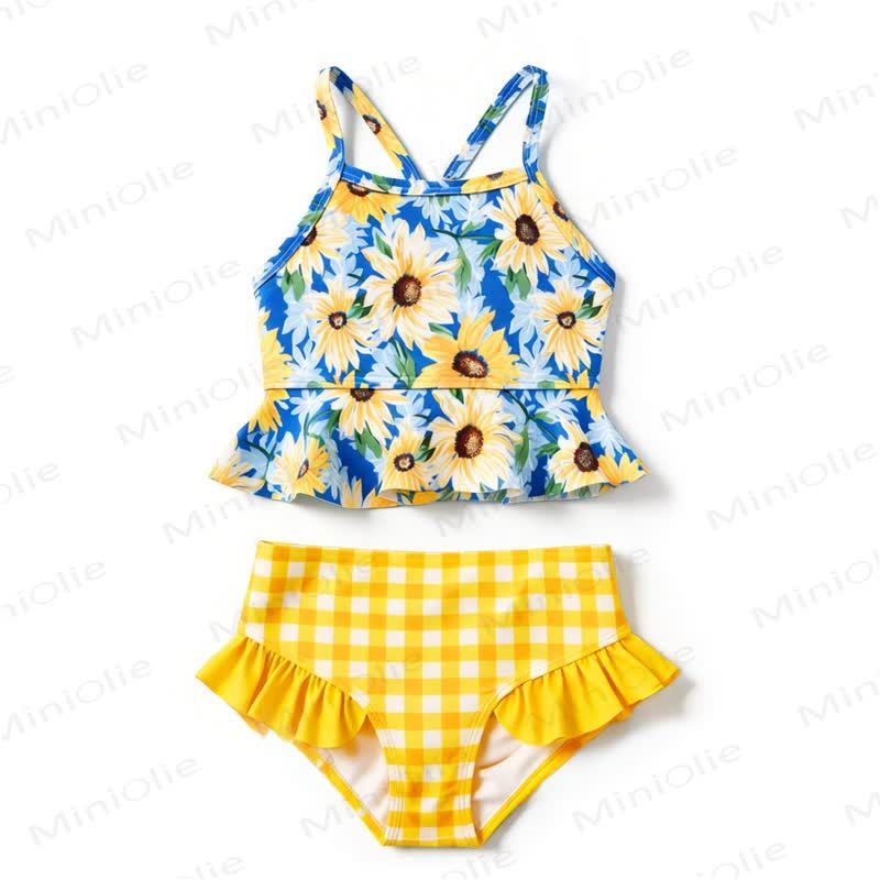 幼児用花柄ストライプ水着 - 青 - 8-9T - image 9
