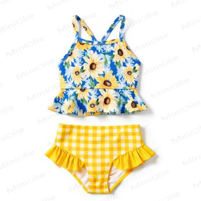 幼児用花柄ストライプ水着 - 青 - 8-9T - image 9