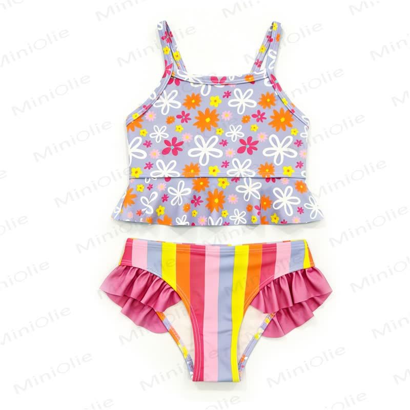 幼児用花柄ストライプ水着 - 紫 - 8-9T - image 5