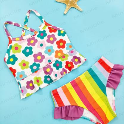 幼児用花柄ストライプ水着 - image 4
