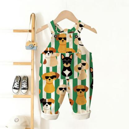 ベビー・幼児用子犬柄ストライプオーバーオール - ベージュ - 3～5歳 - image 1