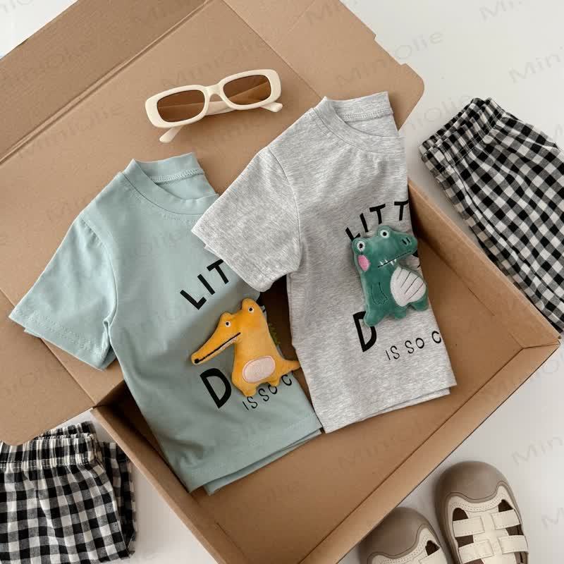 LITTLE DINO幼児用Tシャツとチェック柄ショートパンツのセット - image 5