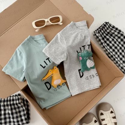 LITTLE DINO幼児用Tシャツとチェック柄ショートパンツのセット - image 5