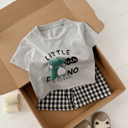 LITTLE DINO幼児用Tシャツとチェック柄ショートパンツのセット - image 6