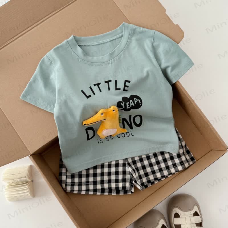 LITTLE DINO幼児用Tシャツとチェック柄ショートパンツのセット - image 7