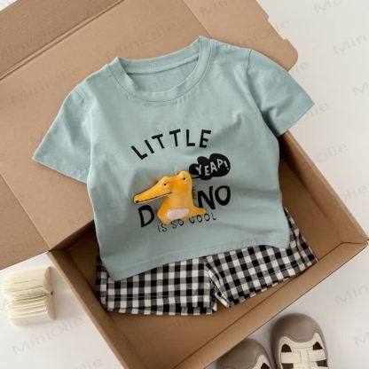 LITTLE DINO幼児用Tシャツとチェック柄ショートパンツのセット - image 7