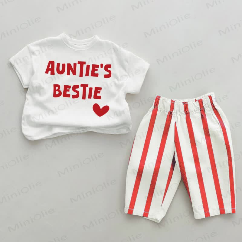 AUNTIE'S BESTIEベビー用赤ストライプパンツ 2点セット - 白と赤 - 2～3歳 - image 1