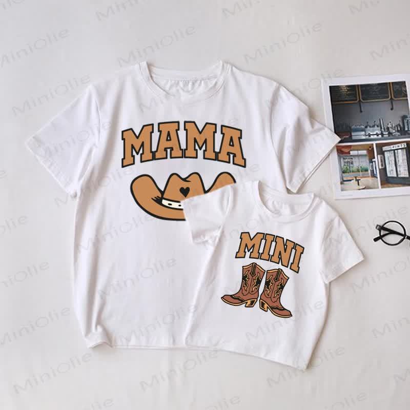 MAMA/MINIカウボーイアパレル ホワイト ファミリーお揃いTシャツ - 白 - 大人用Tシャツ: XL - image 1