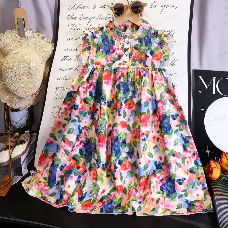 ベビー・幼児用女の子向け花柄フリルDress - マルチカラー - 6～7歳 - image 2