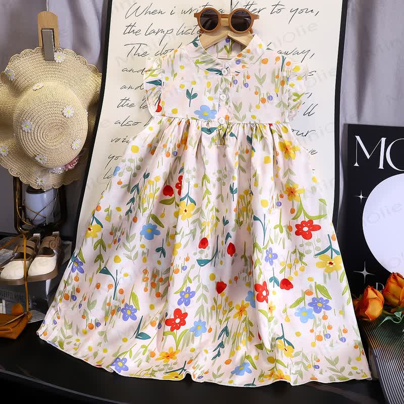 ベビー・幼児用女の子向け花柄フリルDress - ベージュ - 6～7歳 - image 3