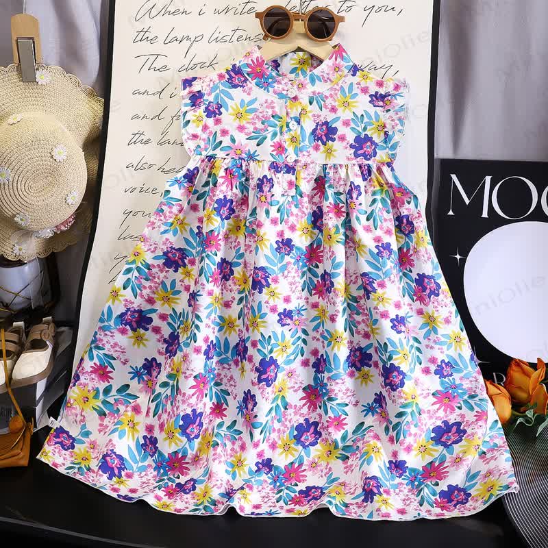 ベビー・幼児用女の子向け花柄フリルDress - 紫 - 6～7歳 - image 1