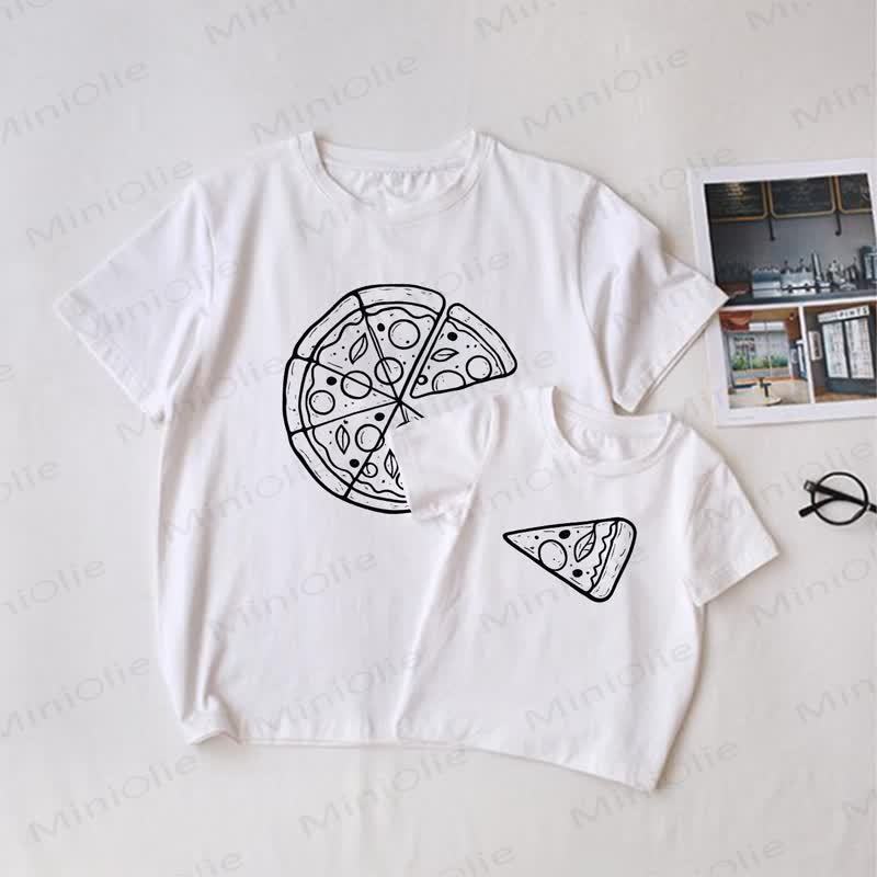 家族でお揃いのホワイトピザTシャツ - 白 - 大人用Tシャツ: XL - image 1