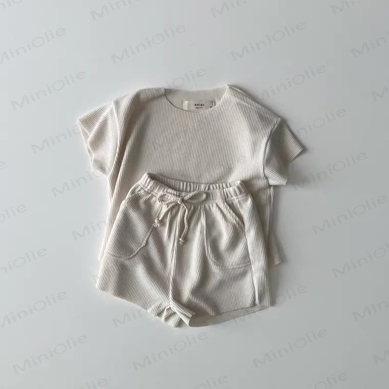 ベビーソフトなリブ編みTシャツとドローストリングショーツのセット - ベージュ - 4～5歳 - image 6