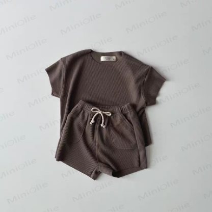 ベビーソフトなリブ編みTシャツとドローストリングショーツのセット - 茶色 - 4～5歳 - image 7