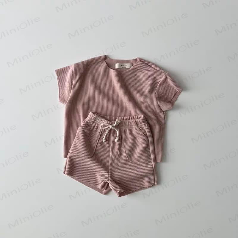 ベビーソフトなリブ編みTシャツとドローストリングショーツのセット - ピンク - 4～5歳 - image 8